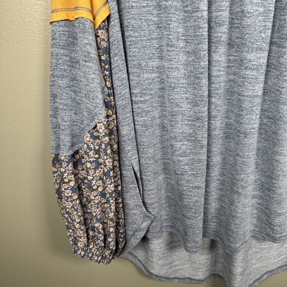 HAILEY & CO Mixed Fabric Balloon Sleeve Oversized Large Boho Summery Floral Top - Picture 3 of 12